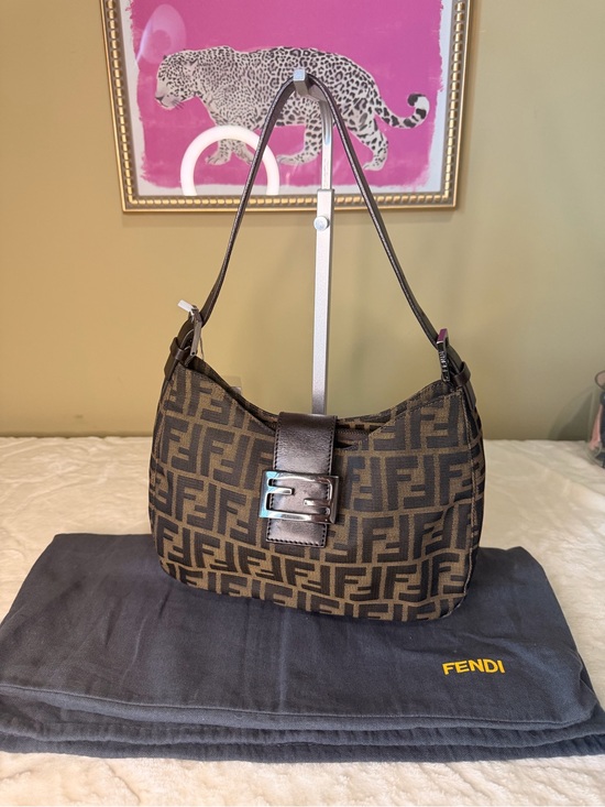 Fendi Handbags - Fendi Brown and Black Zucca Canvas Mamma Baguette Shoulder Bag